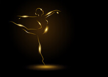 Golden Ballerina On Dark Background