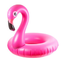 Beach Flamingo. Pink Pool Inflatable Flamingo For Summer Beach Isolated On White Background. Trendy Summer Concept.