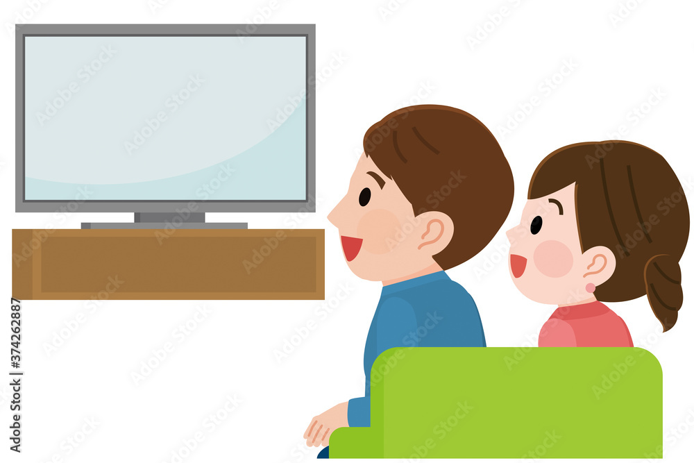 テレビ画面を見て笑う男女 イラスト Wall Mural Wallpaper Murals こけ田 テレビ画面を見て笑う男女 イラスト Wall Mural Wallpaper Murals こけ田