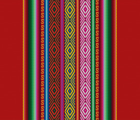 Wall Mural - Blanket stripes seamless vector pattern. Background with ethnic american fabric pattern with colorful stripes. Serape design