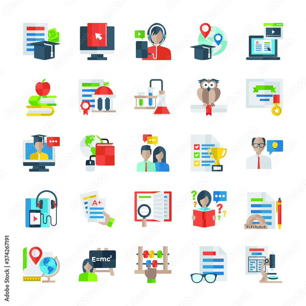 Learning Education Icons Pack Stock Vector | Adobe Stock