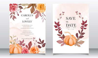 Wall Mural - Wedding invitation beautiful hand drawing flower and leaves template set	

