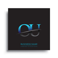 initial letter OU logotype company name colored blue and green swoosh design.