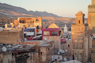 Wall Mural - View of Fez City from the roof top terrace. Fes el Bali Medina, Morocco, Africa.