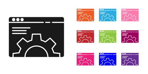 Poster - Black Browser setting icon isolated on white background. Adjusting, service, maintenance, repair, fixing. Set icons colorful. Vector Illustration.