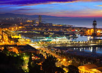 Wall Mural - Port Vell at Barcelona in dawn. Catalonia, Spain