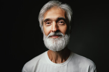 Studio portrait of handsome senior man with gray beard.