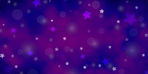 light purple, pink vector layout with circles, stars. illustration with set of colorful abstract sph