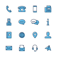 Fototapete - Set of blue outlined contact icons