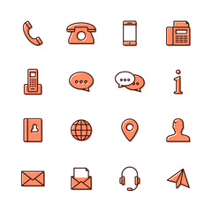 Fototapete - Set of red outlined contact icons