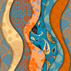 Leinwandbilder - Paper cut shapes design. Seamless vector pattern.