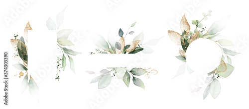 Fotomural Watercolor invitation Card design with leaves
