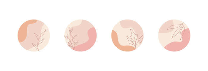 Wall Mural - Floral highlights. Vector abstract circle covers for social media stories. Trendy minimal icons