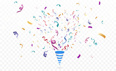 Poster - Lots of colorful tiny confetti and ribbons on transparent background. Festive event and party. Multicolor background.Colorful bright confetti isolated on transparent background