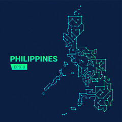 abstract futuristic map of philippines. electric circuit of the country. technology background.