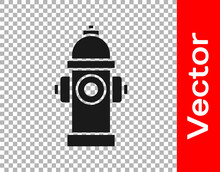 Black Fire Hydrant Icon Isolated On Transparent Background. Vector.