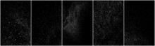 Set Of Distressed White Grainy Texture. Dust Overlay Textured. Grain Noise Particles. Snow Effects Pack. Rusted Black Background. Vector Illustration, EPS 10.   