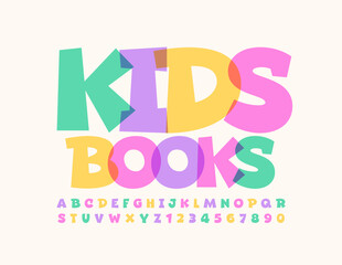 Wall Mural - Vector playful sign Kids Book. Happy colorful Font. Creative bright Alphabet Letters and Numbers set