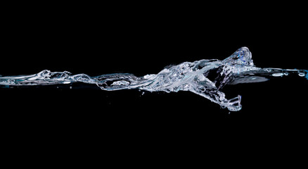 Water drinking, Water wave splash isolated black background.
