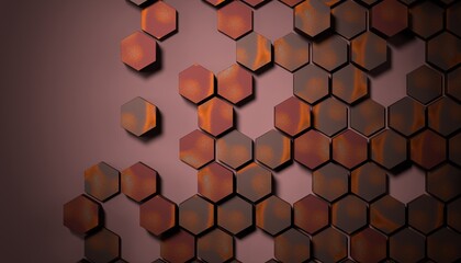 Poster - background with rusty iron hexagons , wallpaper design. 3d render / rendering.