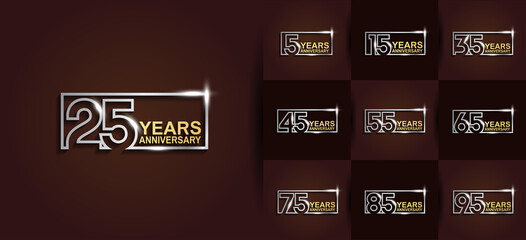 Anniversary logotype set with gold and silver color on brown background. vector design for celebration purpose, greeting, invitation card and special event