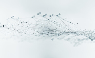 Fototapete - Global network. Blockchain 3D illustration. Neural networks and artificial intelligence. Concept of cyberspace. Abstract technological background with polygon mesh