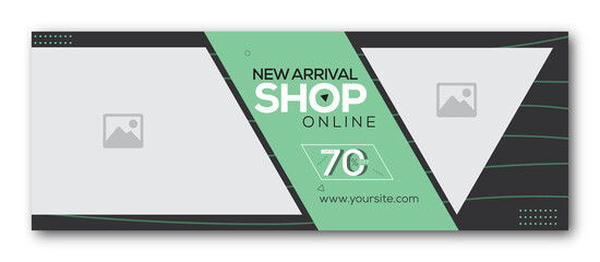 shop online facebook cover page timeline web ad banner template design with photo place modern layout