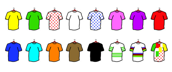 Wall Mural - World Bicycle day or health day race tour. Sport icon. Cyclist t shirt. Cycling symbol. Funny vector bike  (Polka dot jersey). Sports symbol. Clipart cartoon sportswear icons. Cycling Jerseys banner. 