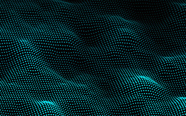 Particle wave background. Abstract dynamic mesh. Big data technology. Vector grid illustration.