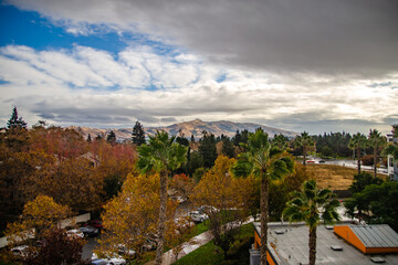 Canvas Print - Dark rain clouds over the mountains Mission Peak, California