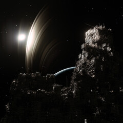 Wall Mural - Space station over saturn