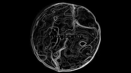 Aufkleber - Ultra thin line fluid geometry. Dynamic vector distorted spheres. Digital fractal 3d swirl. Futuristic sound or data waveform. Chaotic particle wave motion trails.