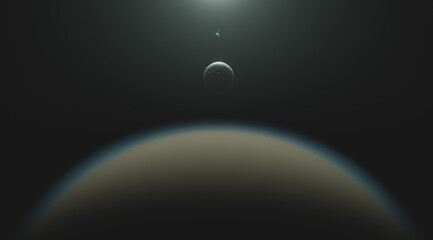 Wall Mural - Saturn Moons Titan and Rhea