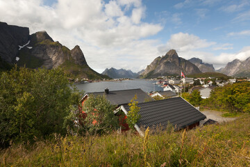 Wall Mural - Natural park backgorund, fresh mount background with lake