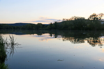 Poster - Sunset on the River Moselle at Millery in France	