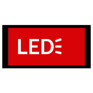 red rectangle with black edging and led in white letters emitting light