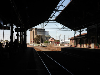 A view of Geelong buildings while waiting for a rail at the railway station