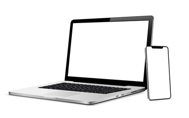 Modern smart phone and laptop with blank touch screen