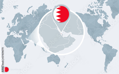 Fotomural Pacific Centered World map with magnified Bahrain