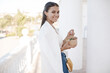 © GTeam - Happy young beautiful woman eating fresh food in bowl at the street