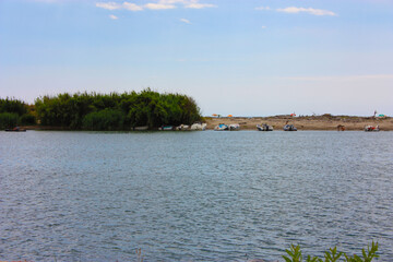 Wall Mural - glimpse of sea and river among the nature of marina di pisa in the tuscan serenity of the summer landscape