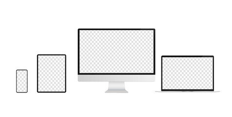Poster - Modern devices with transparent empty screen -  Present your own design with unbranded computers, tablet and phone. All with slim borders. Mockup and template concept in vector format.