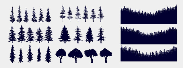tree and forest silhouettes - vector illustration collection of trees and wilderness objects to crea
