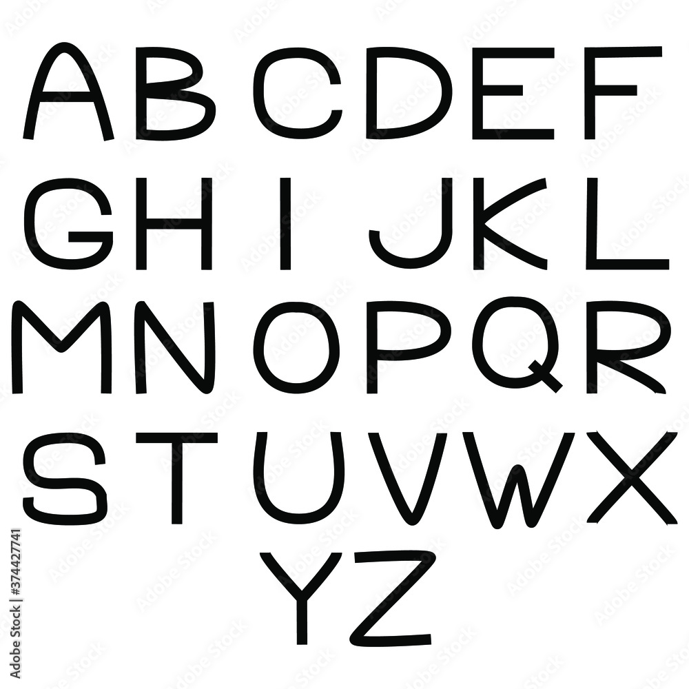 Abc. Add Round English alphabet in black with strict lines and rounded elements, a set ...
