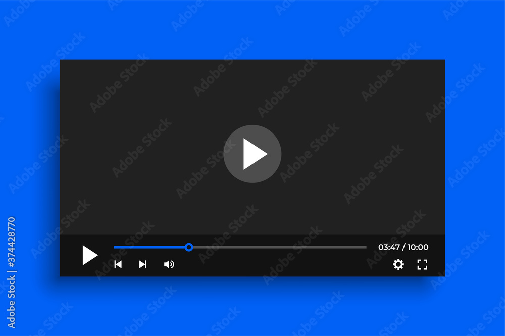 clean video player template with simple buttons - obrazy, fototapety, plakaty 