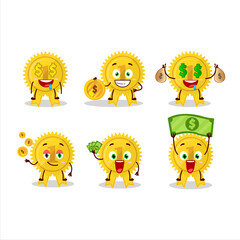 Wall Mural - Gold medal ribbon cartoon character with cute emoticon bring money