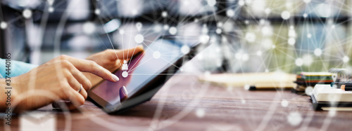 Fotomural Female hands with digital tablet