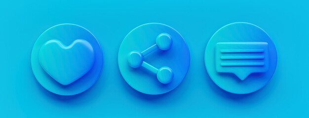 Poster - heart Like, share and comment. Social network signs, icon set. minimal design. 3d rendering