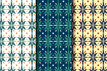 Poster - Vector set of design elements for packaging and seamless patterns with green leaves backgrounds and templates for organic and natural cosmetics and hand made products. combination two colors. 