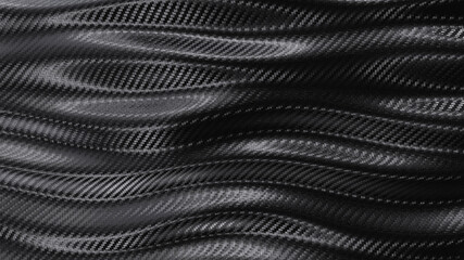 Sticker - Carbon black wave texture pattern background. 3D rendering